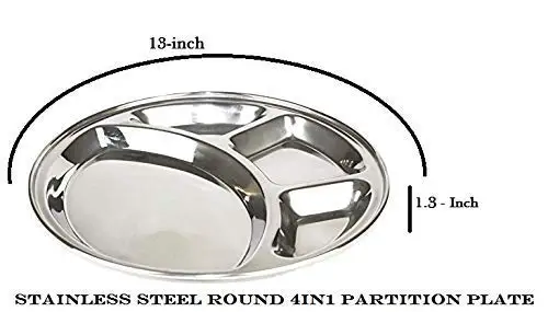 Excellent Quality Stainless Steel Round Partition Dinner Plate for Serving Food from Indian Exporter and Supplier