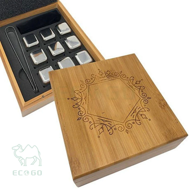 Customized Stainless Steel Whiskey Stone Set in Bamboo Case with Custom Name Personalized Gift, Unique Gift Ideas