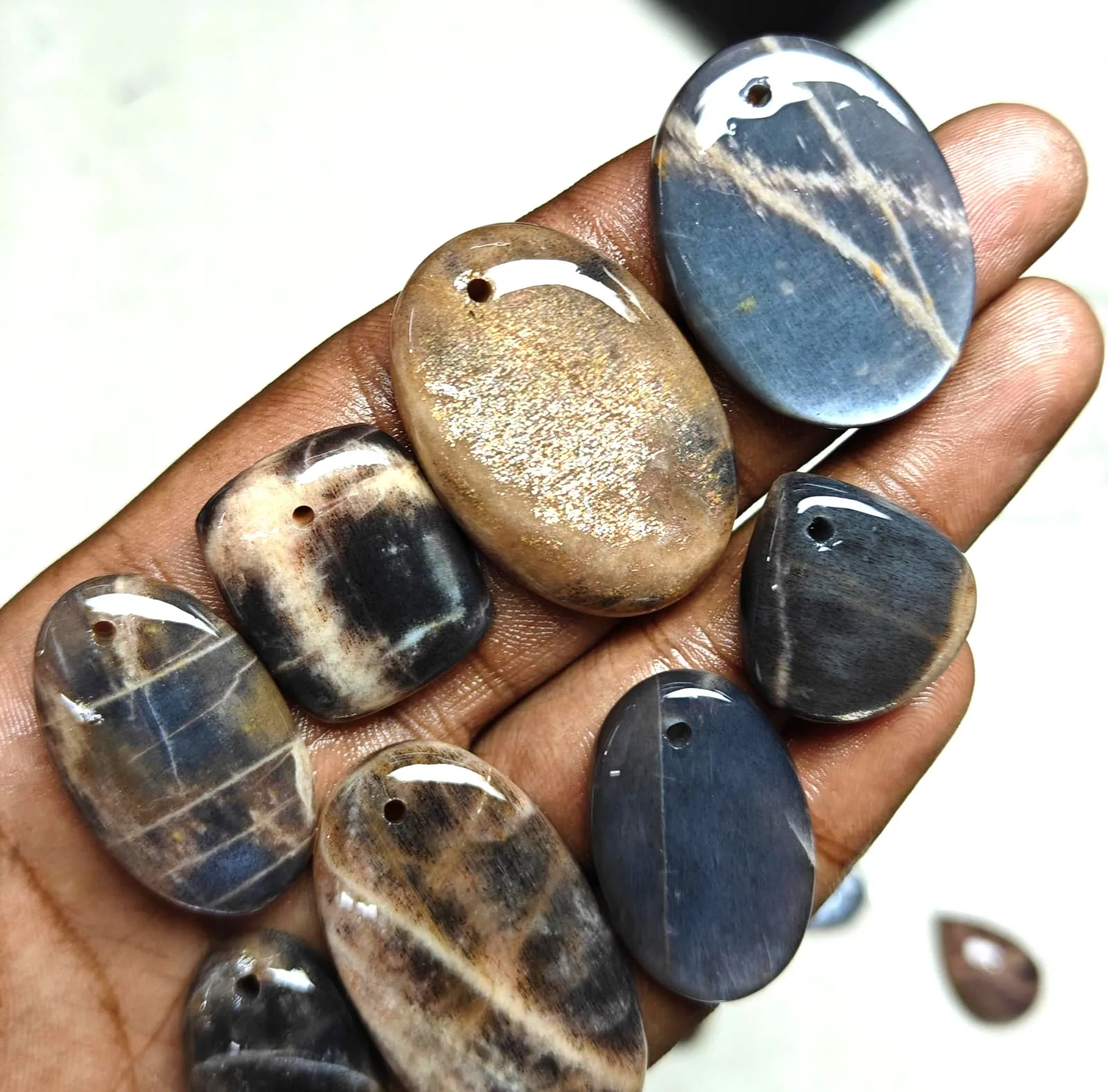 High Quality Black Moonstone Cabochon Hand-Polished Loose Gemstone for Jewelry Making Natural Stone Wholesale Lot Free Drill