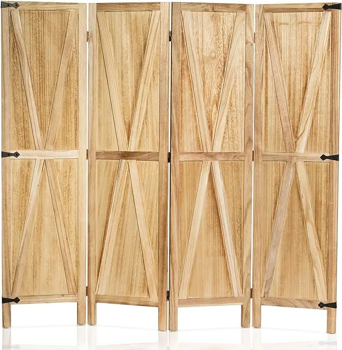 Wood Room Divider, Iron Sheet Decoration,Rustic Folding Privacy Screens Farmhouse Partition Wall dividers for Rooms, Separator,