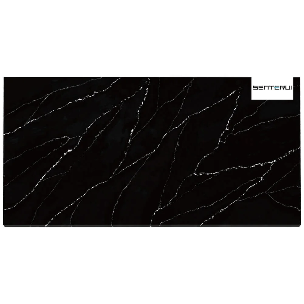 Centurymosaic Wholesale Artificial Black Calacatta Quartz Stone Kitchen Countertop Tops Big Slabs