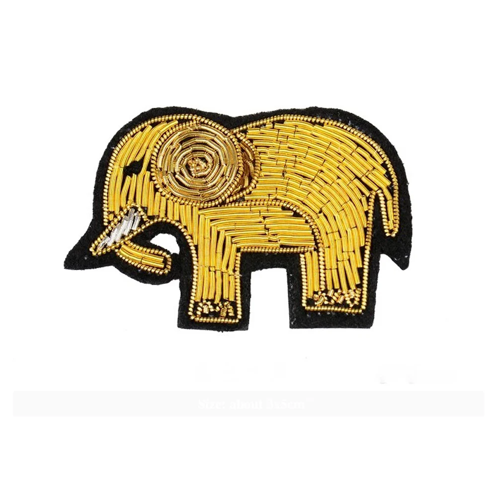 Indian  thread silk Cannetille hand embroidery Elephant patch Badge Brooch Pin Garment bag hat Applique Sewing Accessory