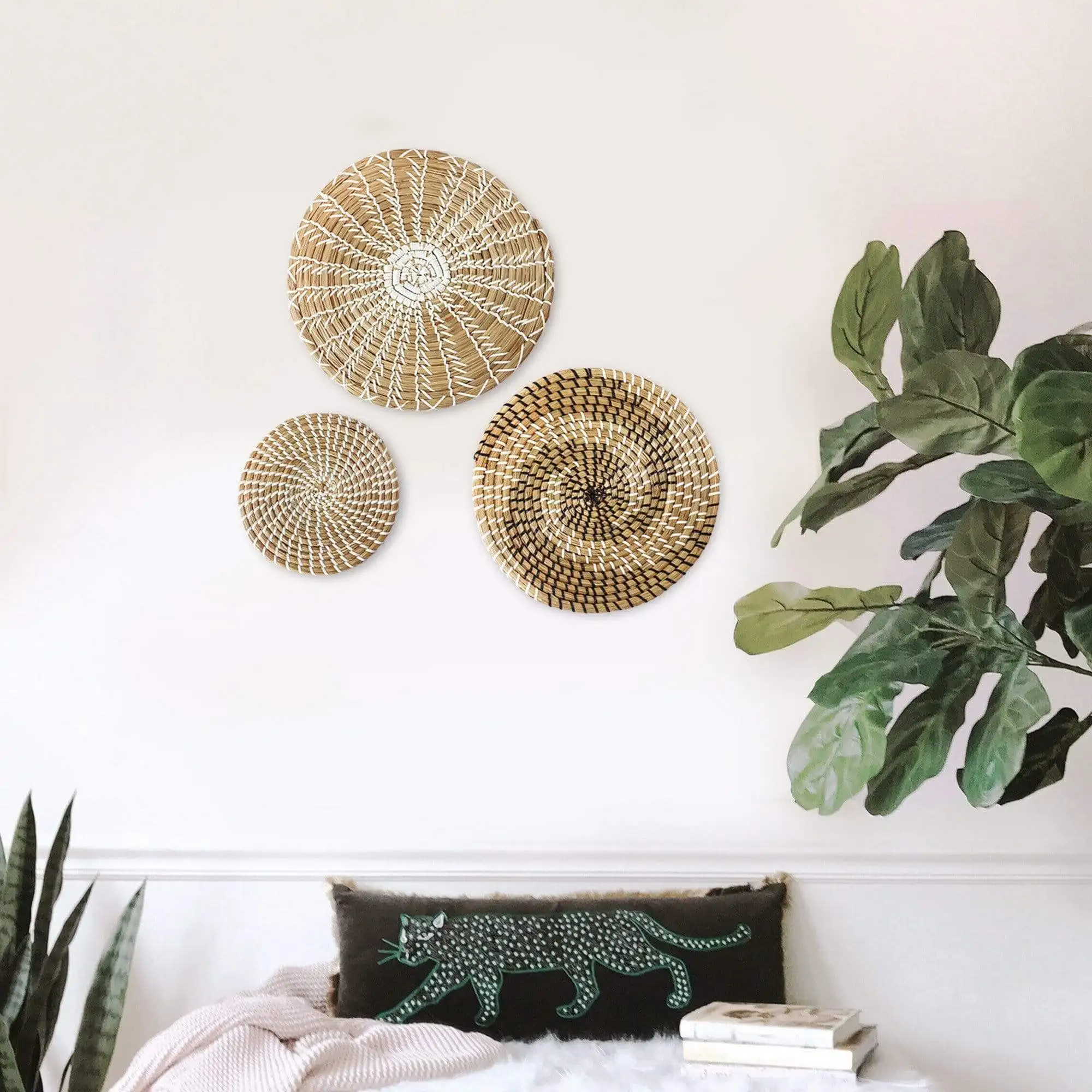 Entrance indoor vintage style African seagrass wall decor basket wall-mounted hanging decoration baskets