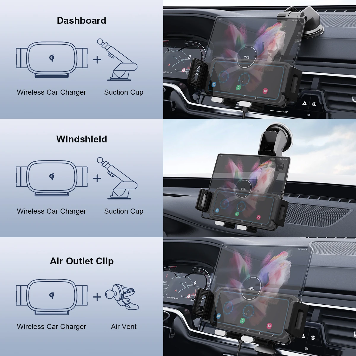 Wireless Car Charger For Galaxy Z Fold 3 Car Mount, Car Phone Holder Mount Dashb - Electronics