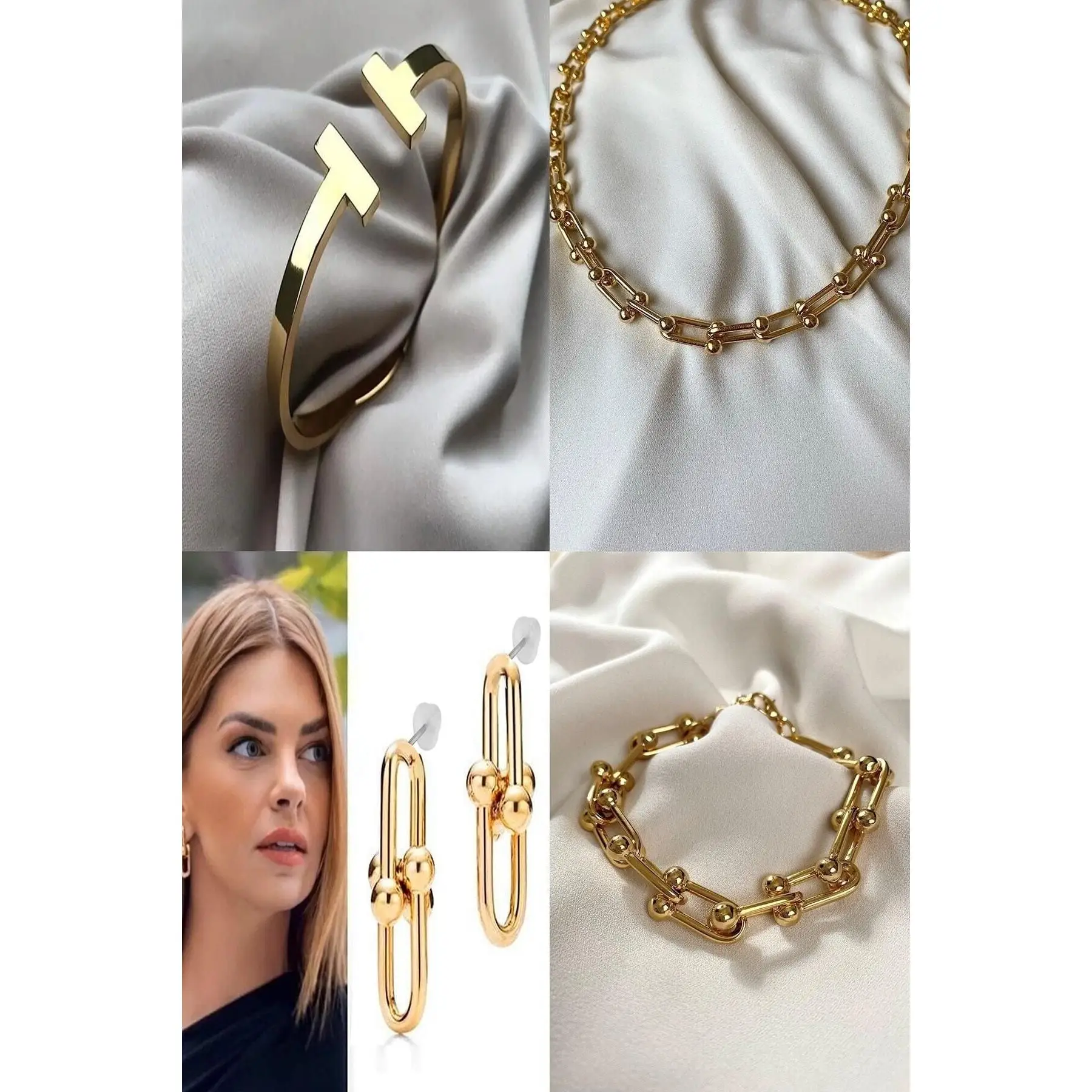 Набор Tiffany Blanca Tiffany, комбинированный набор из ожерелья, браслета, наручников и сережек, золотого цвета