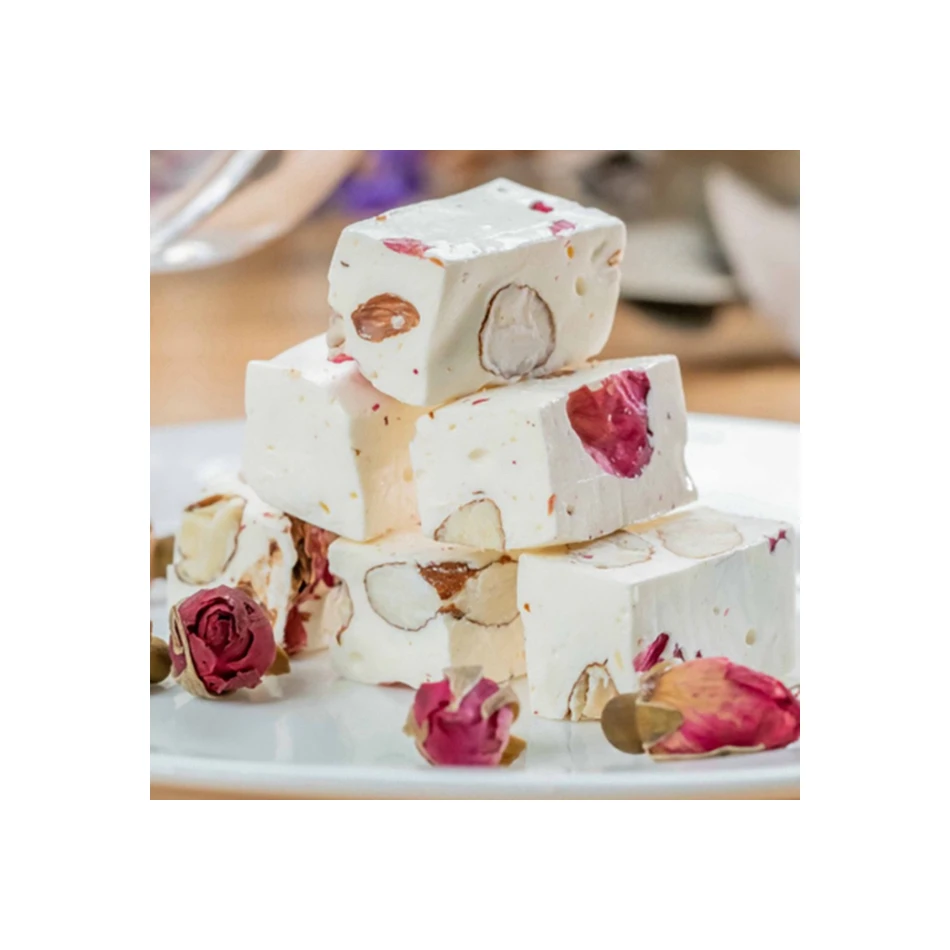 Square Shape Mandorlato Snack Chewy Candy Milk Bar Gummy Biscuit Desert Rose Nougat
