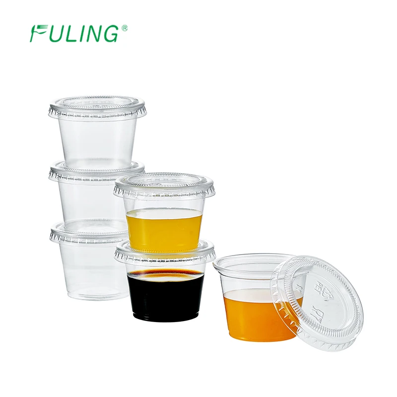 Condiments Packaging Cups Clear Plastic PP Disposable Sauce Portion Cup with lids 1 oz 2 oz