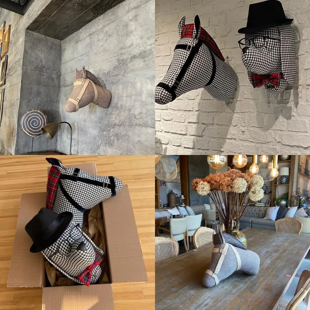 Modern art fabric animal head sculpture wall mounted color  model resin animal statue crafts home decoration