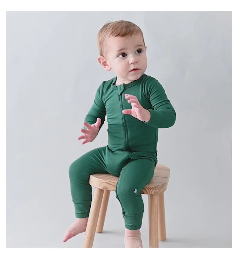 OEM design eco bamboo fiber breathable Baby romper Long Sleeve Onesie Baby Footie Overall bodysuit