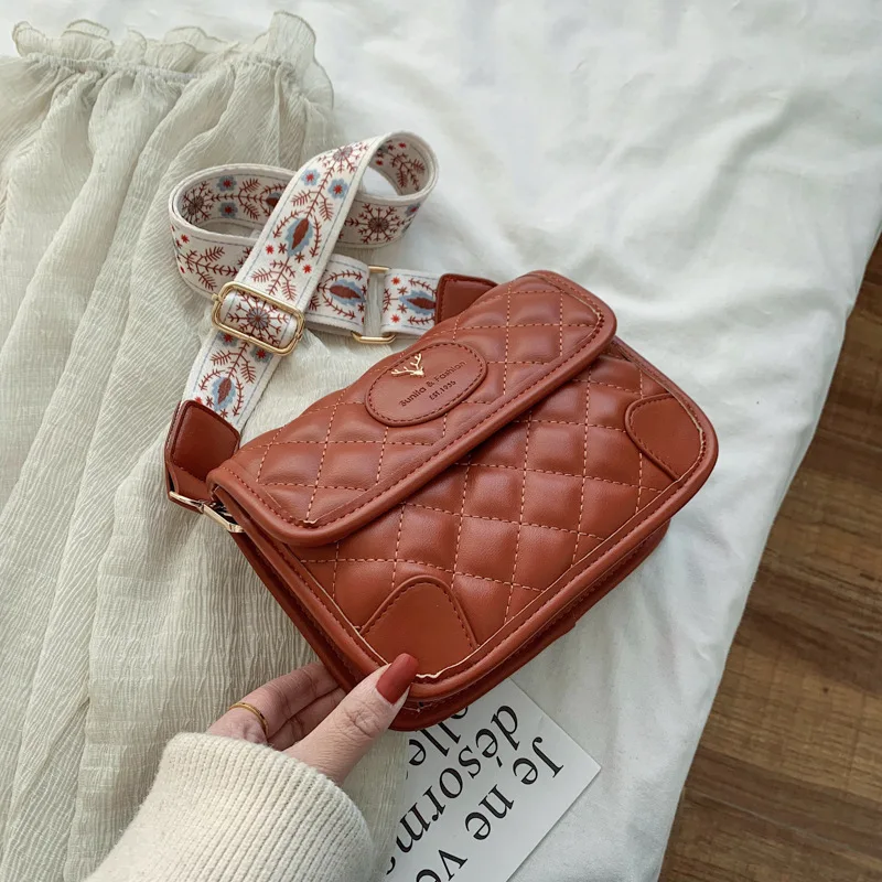 XP1602 Korean simple diamond embroidery thread bag trendy fashion temperament deer head wide shoulder strap messenger bag