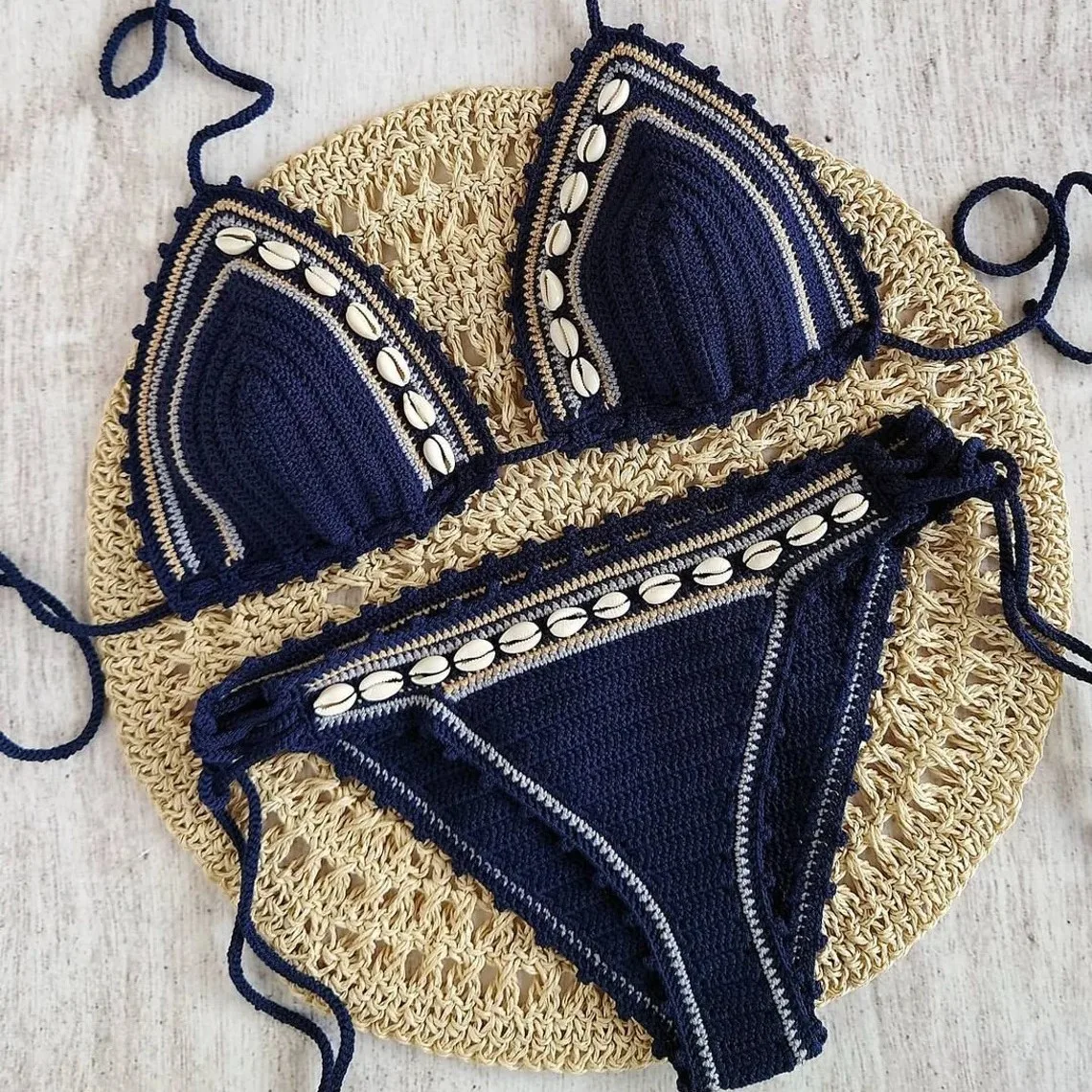 Hot trend Sea Shell Crochet Tan Brown Bikini