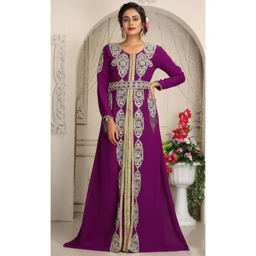 Stunning Mint Color Dubai Arabic Evening Dresses Beaded Long Sleeve Moroccan Kaftan Evening Gown Muslim Prom Dresses