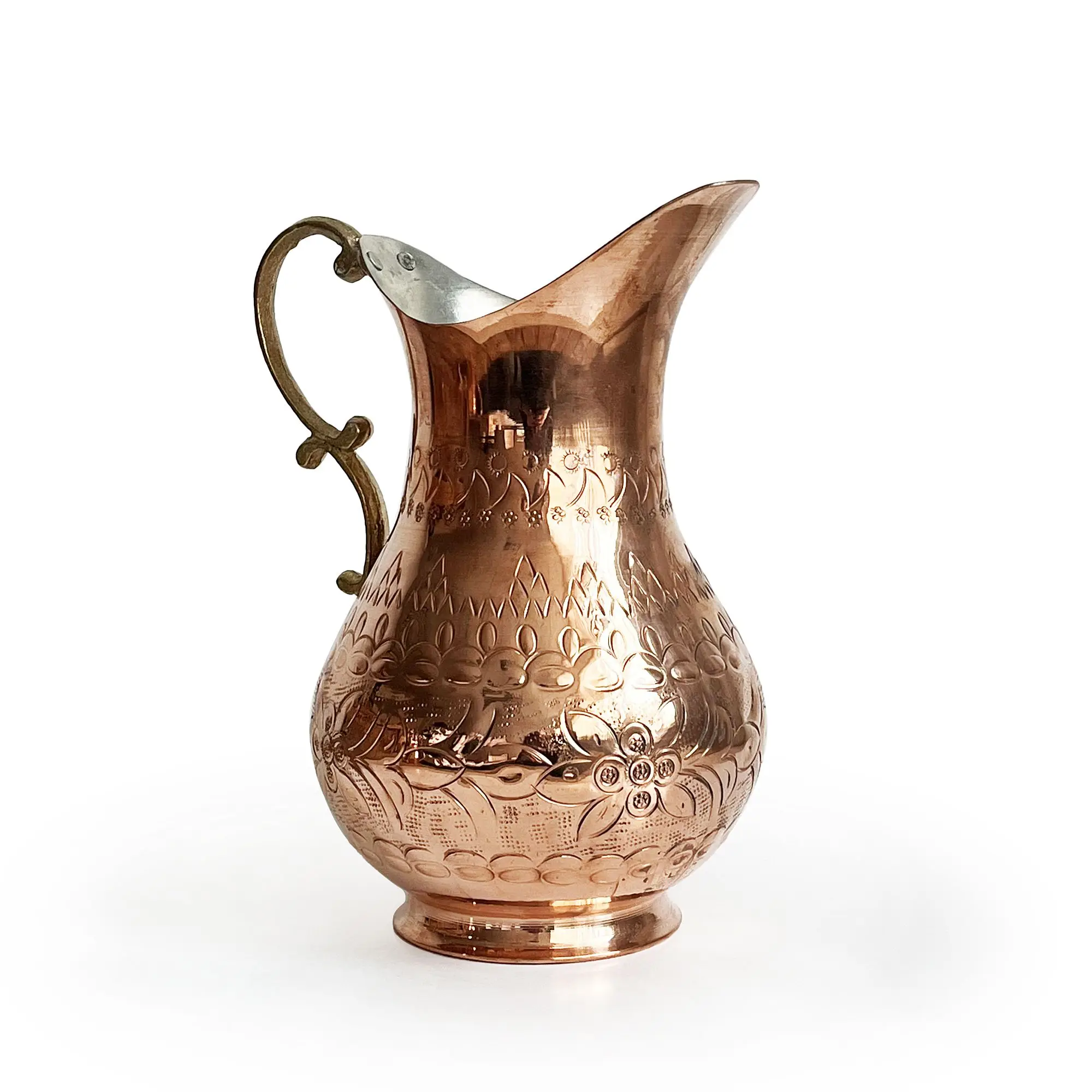 Ottoman Style Hand Embossed Relief Copper Carafe  For Beverage Service, Surahi, Jug, Authentic Design, Ayran Water Jug