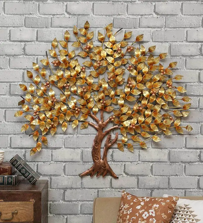 Latest Design Metal Golden Tree Antique Wall Art Metal Design Metal Interior Art Frame House Decoration Inside Arts Supplies