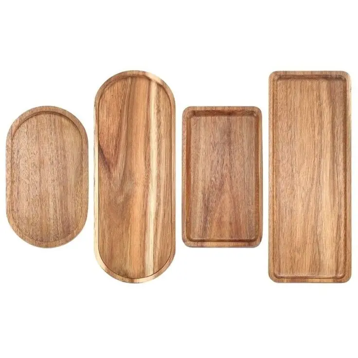 Acacia Wood Rectangular Wooden Platters for Food Holder/BBQ/Party Buffet Gift for Friend, Family.