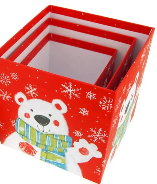 TH CB-280 изготовленный на заказ Рождественская тема Noel Teddy White bear дизайн коробки для печенья с ручкой оптовой продажи