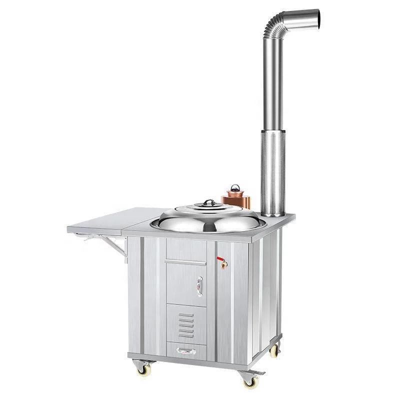Portable domestic wood-burning stove with grill and water tank Camping/farmhouse mobile wood stove