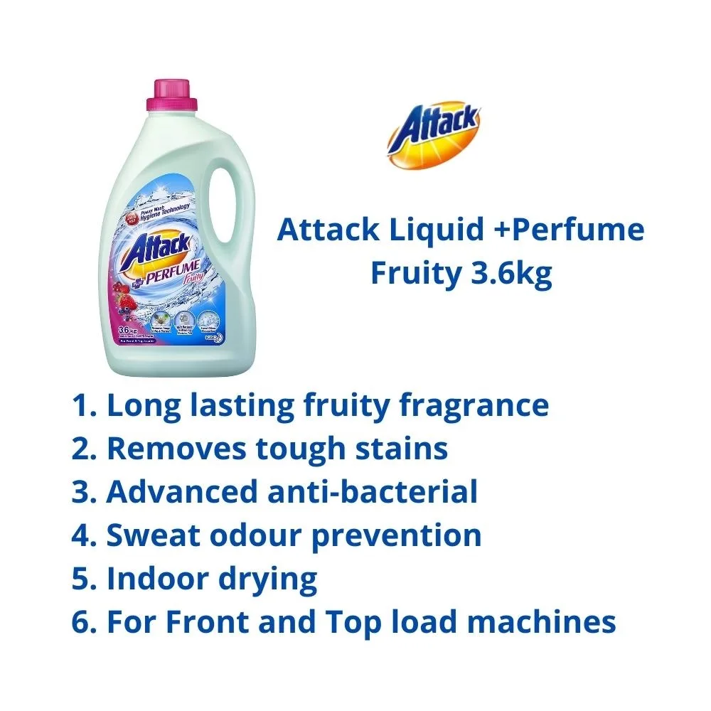 Low Price High Foam All Day Fruity Fragrance Attack Perfume Laundry Detergent Liquid 3.6kg for Overnight & Indoor drying