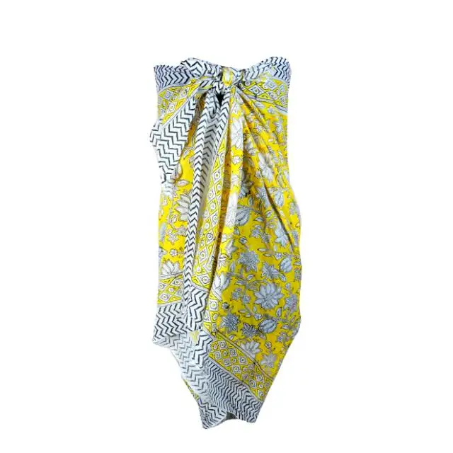 Indian Hand Block Printed Summer Scarf Shawl Stylish Pario Sarong Beach Cover Up Soft Voile Fabric Pareo Beach Sarongs