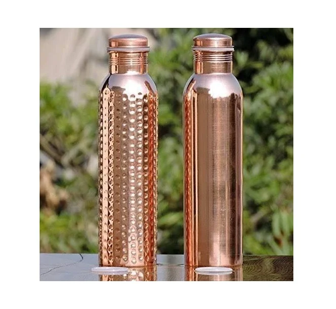 Antique hammered 100% Pure Copper Water Bottle 34 Oz Extra Large - A Leak Proof Ayurvedic Vessel for Yoga Travel Take Out Vessel