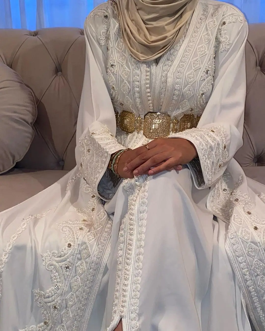 White Hand Work Moroccan Caftan Kaftan Dress Party Wedding Traditional Moroccan Clothing