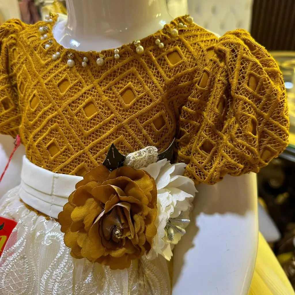 New collection cotton party design dress with hairband new fancy design kids dress for party wear