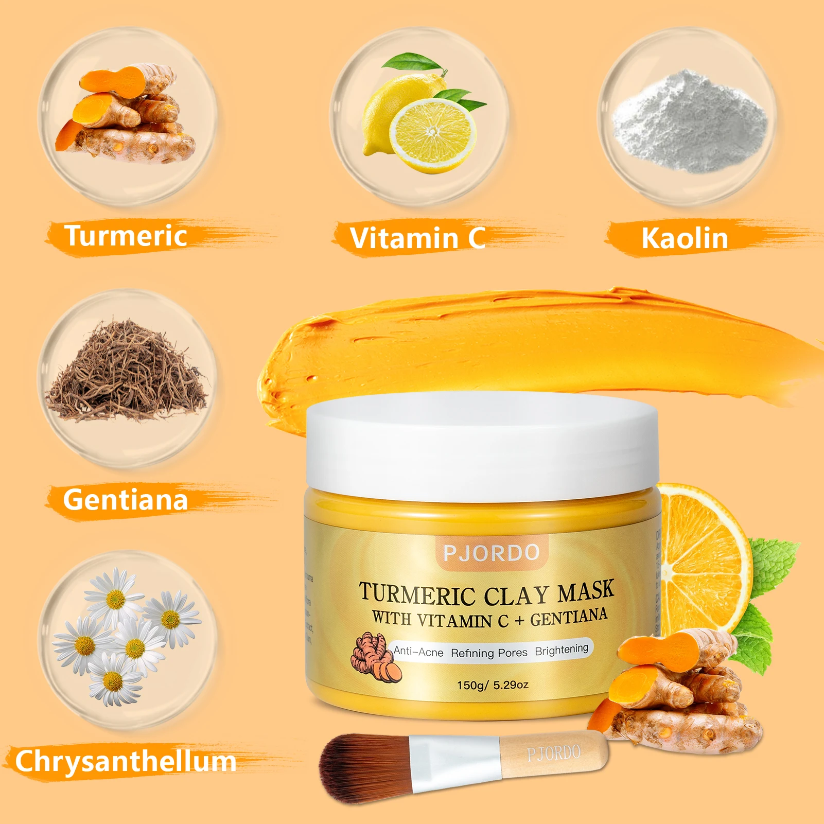 Private Label OEM/ODM Organic Turmeric Vitamin C Facial Mud Mask Face Skin Care Anti-Acne Refining Pores Brightening Clay Mask