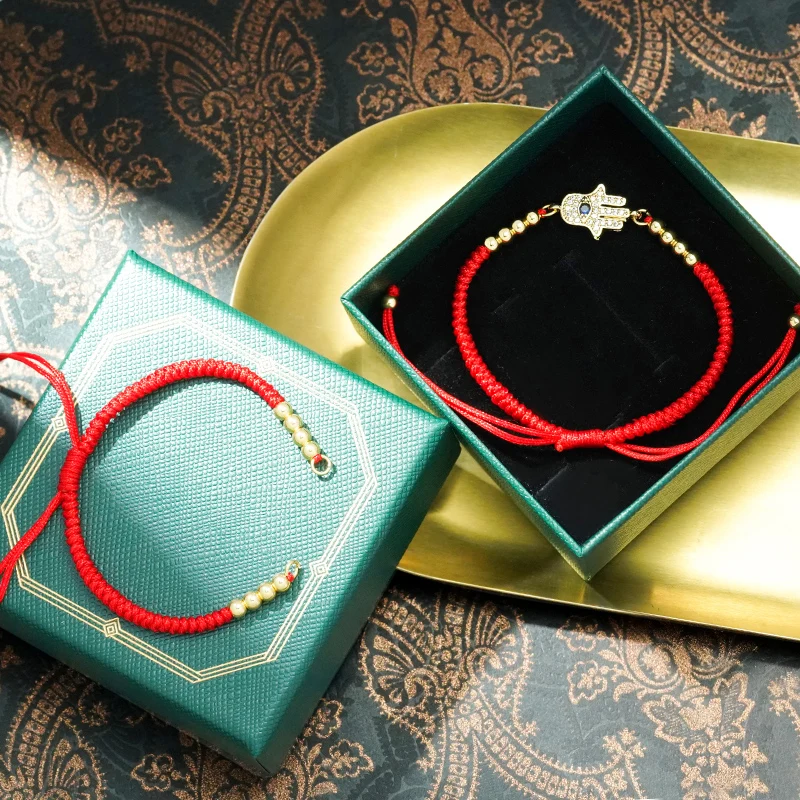 Handmade Braided Red Thread String Bracelet Gold Plated Lucky Adjustable Anklet Rope Cord String Bracelet For Diy Jewelry Making