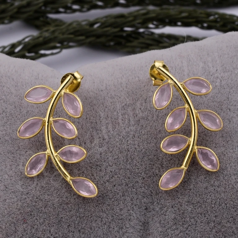 Gold Plated Rose quartz Chandelier Earrings Handmade Jewelry Low Price Sterling Silver Trendy 10 Pairs