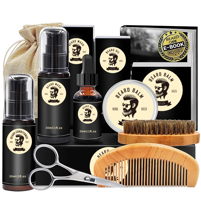 Private Label Beard Set Custom Logo Vegan Organic Nourishing Refreshing Soften Mens Grooming Care Beard Growth Set
