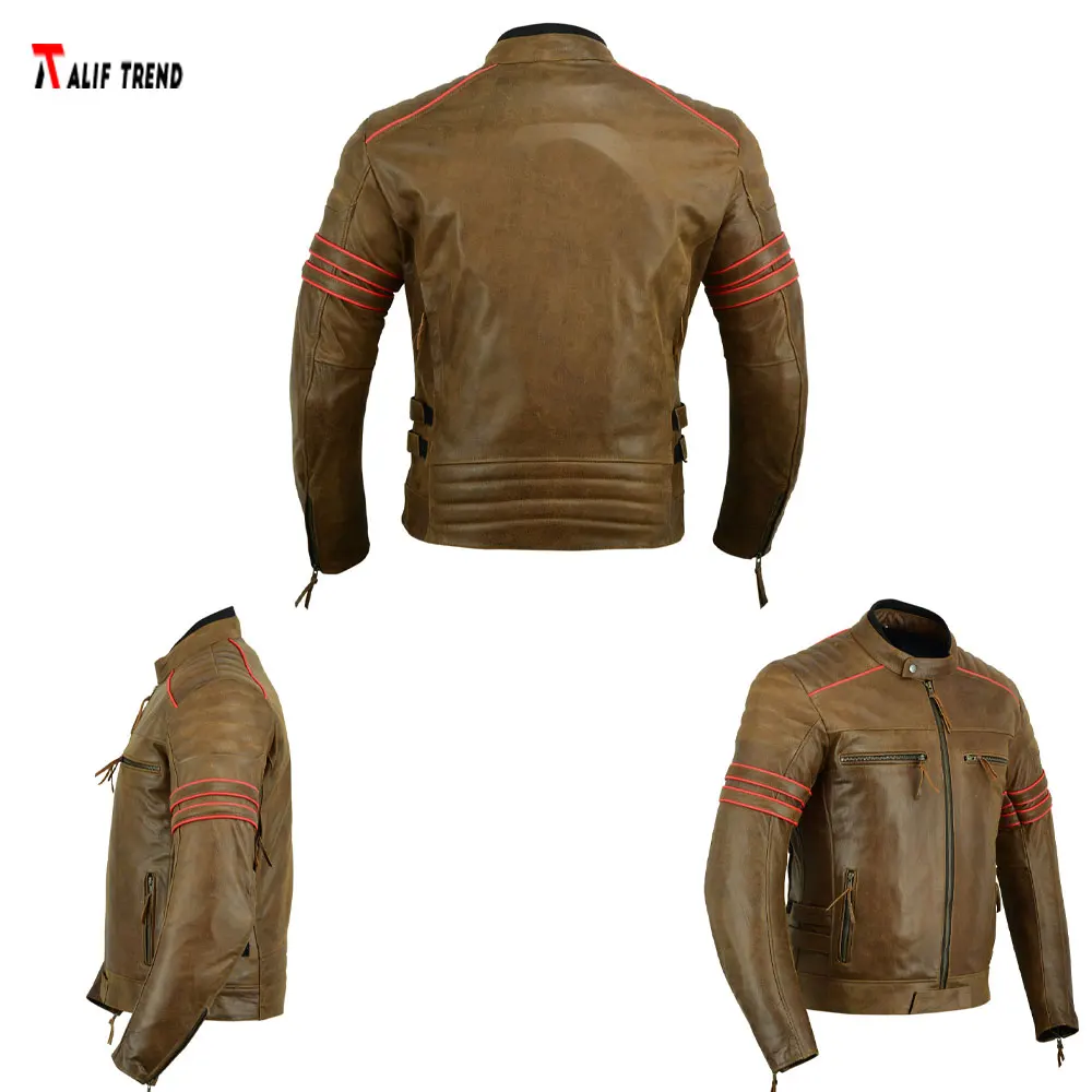 Ce certified armor protection 100% genuine leather motorcycle leather jacket custom made crispy brown men riding jackets racing