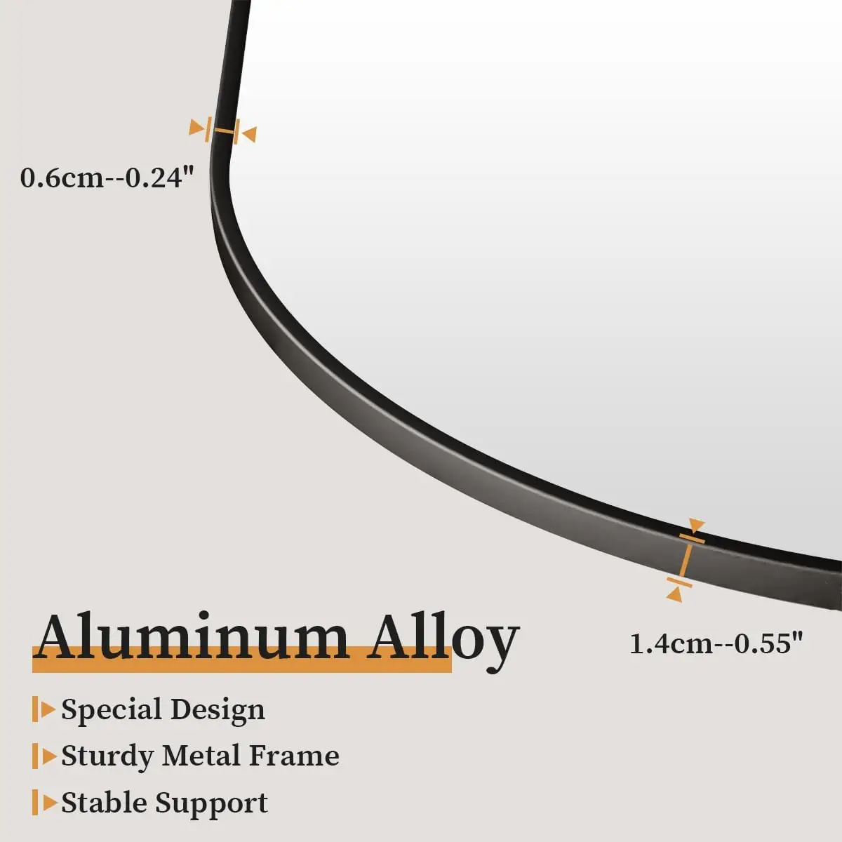 Black full body mirror with round aluminum frame hanging or tilted wall and floor mirror, with bracket, suitable for living room