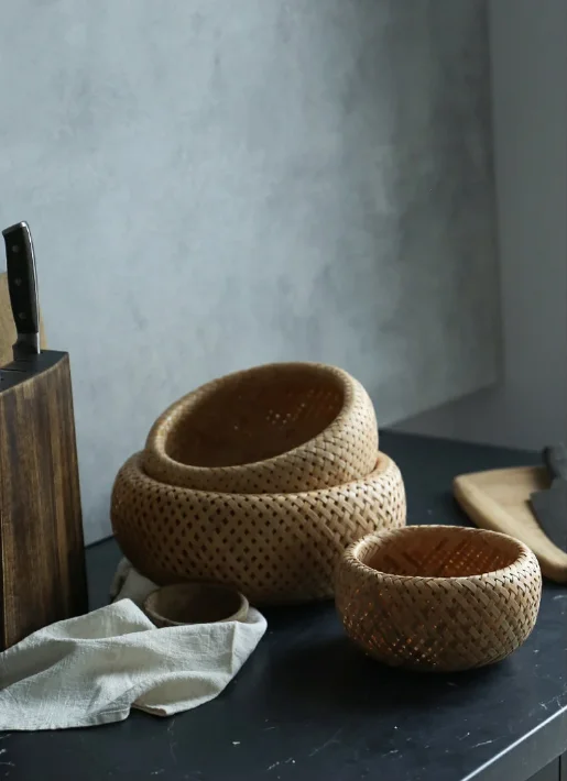 ECO-friendly Round Bamboo Basket for Kitchen/  Bamboo homewares/  Handmade Tablewares made in Viet Nam