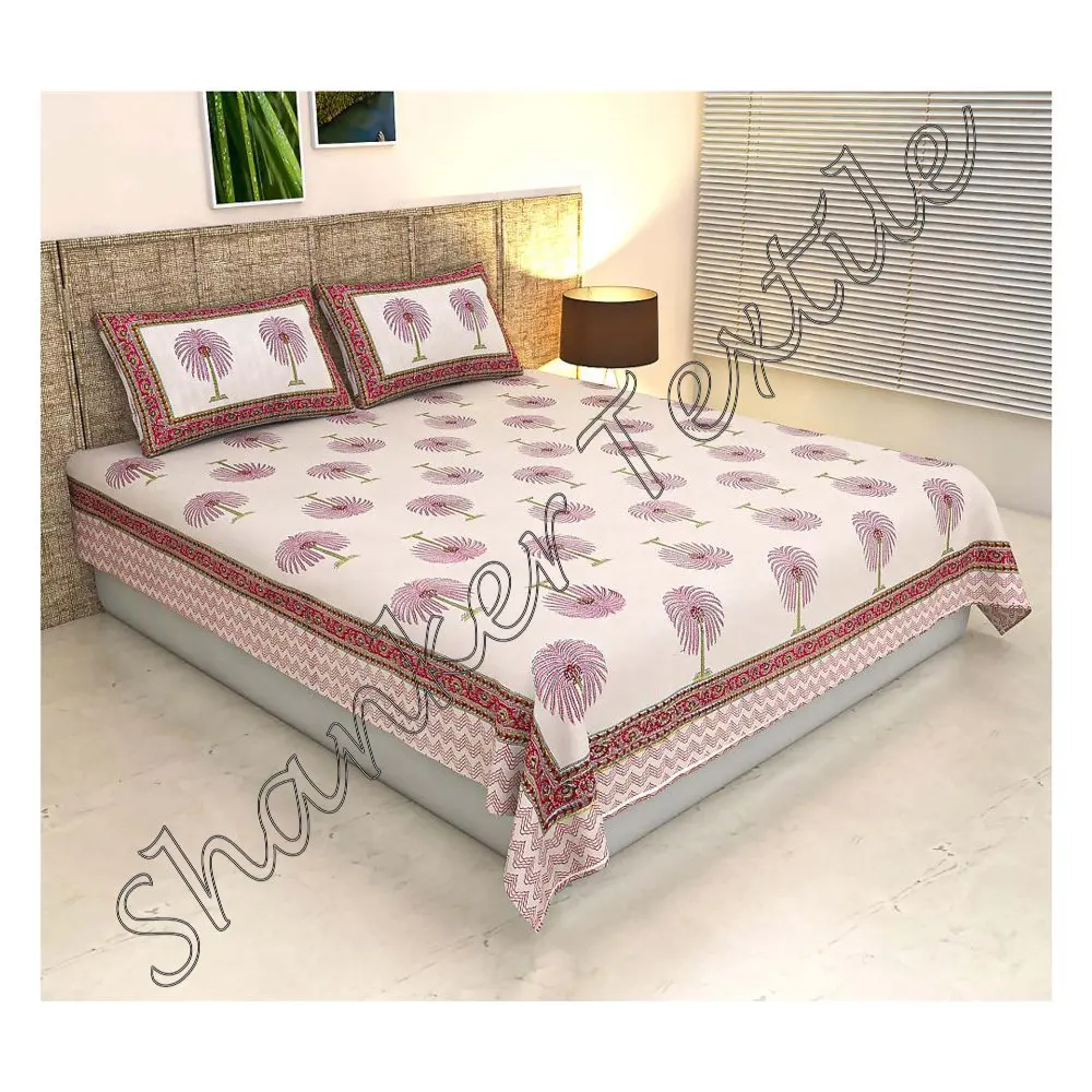 Indian 90x108 Premium Design Queen Size Bed Sheet Handmade Hand Block Print Cotton Bed Sheet Set Boho Bedding Best Quality 3 Pcs