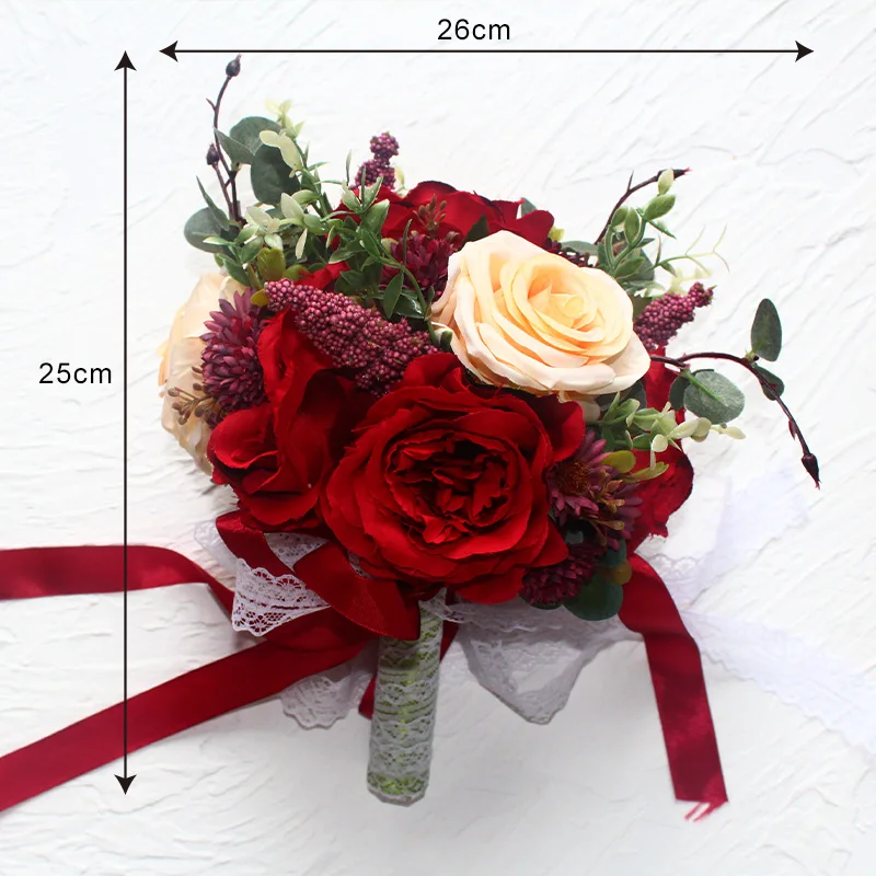 10 Inch Artificial Blooming Rose Bridesmaid Bouquet Silk Rose Tossing Bouquets for Wedding Church Ceremony Anniversary