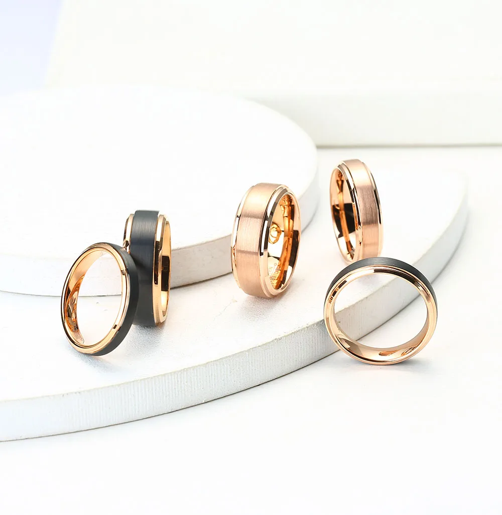 Wholesale Simple Matching 4mm 6mm Tungsten Wedding Band Rose Gold Plated Unisex Jewelry for Men and Women Perfect Gift