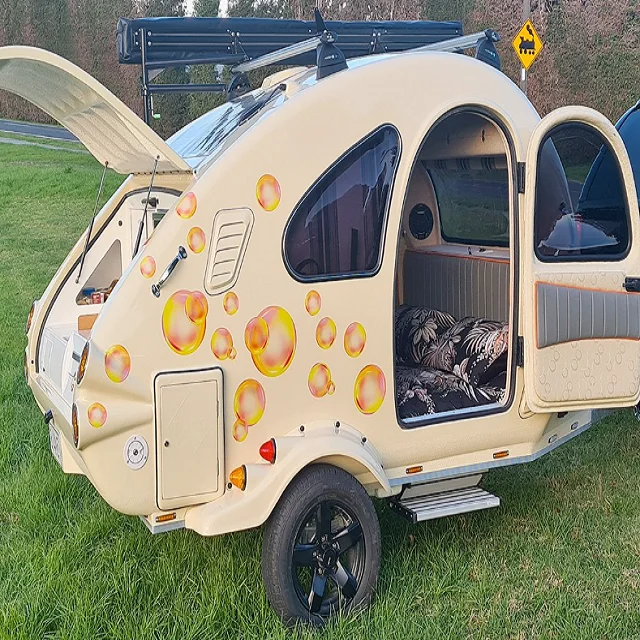 Стандартный караван карамельный легкий наземный туристский прицеп мини-rv camper из стекловолокна каепный кемпер