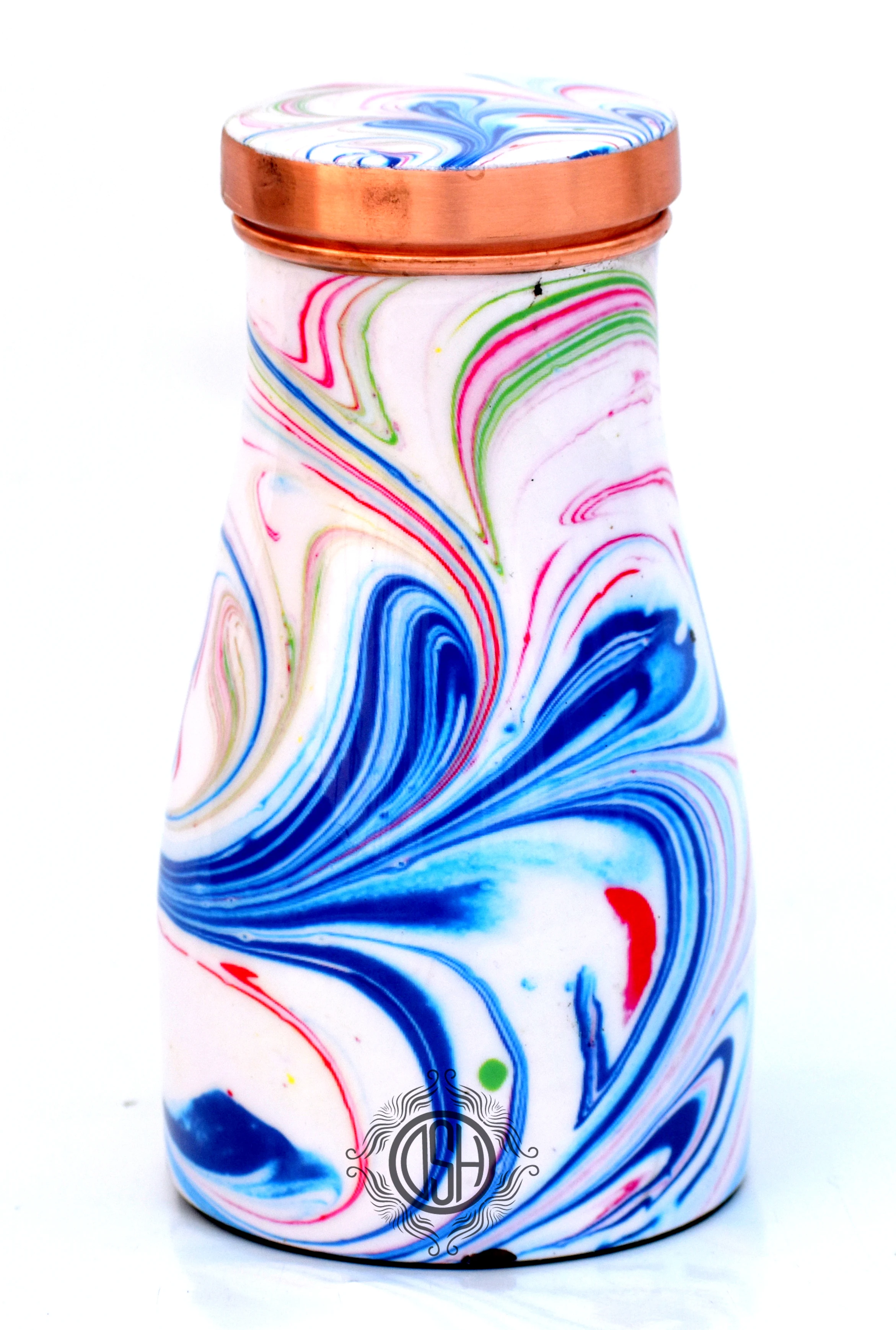 Copper Bedroom Bottle Jug With Inbuilt Glass Joint Free Bedside Enamel Printed Copper Water Pot Best Selling Copper Bedroom Jar