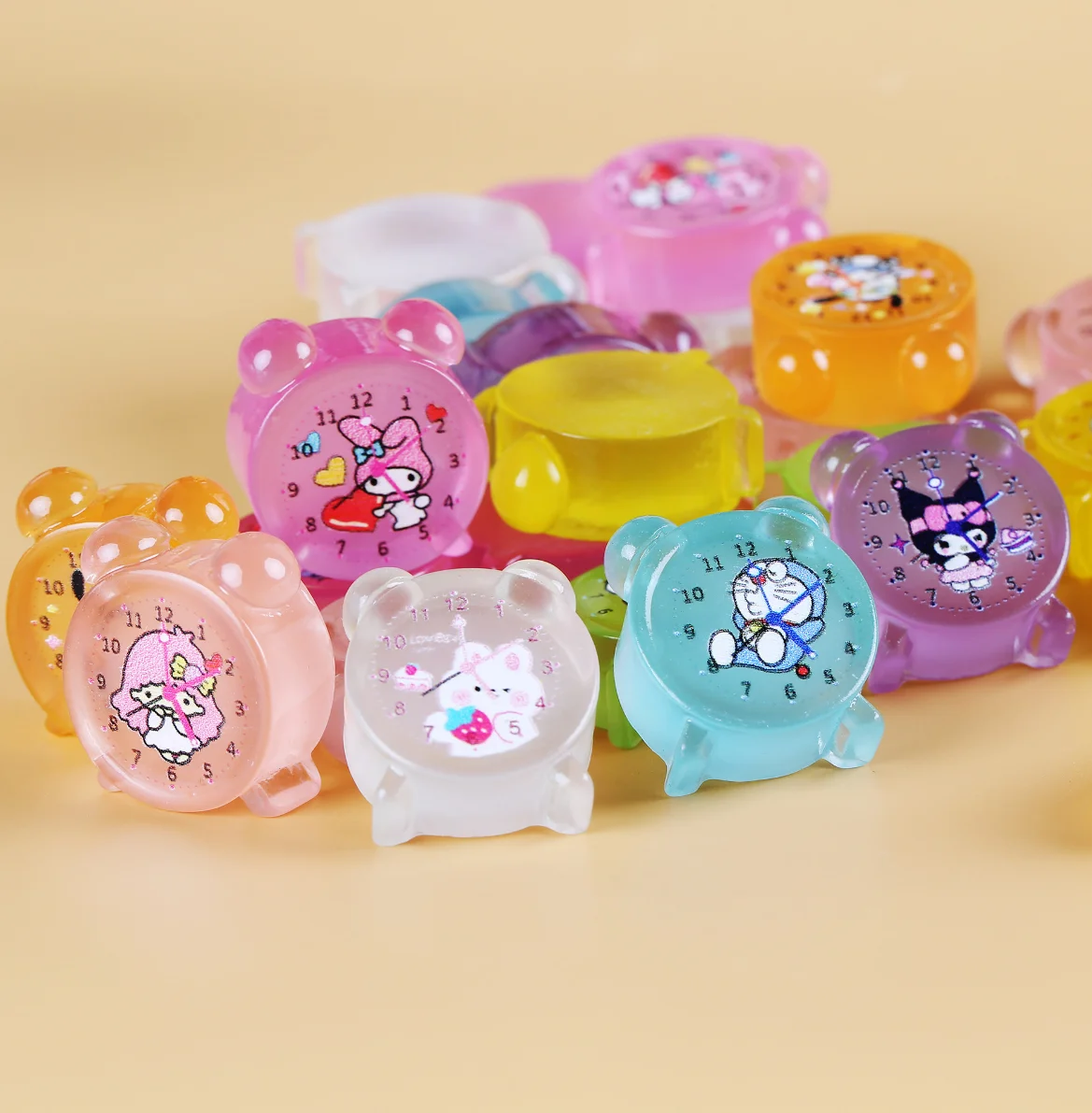 3D DIY assorted miniatures resin  glow in the dark dollhouse clocks   with naimal cartoon kids l children mini toys decoration