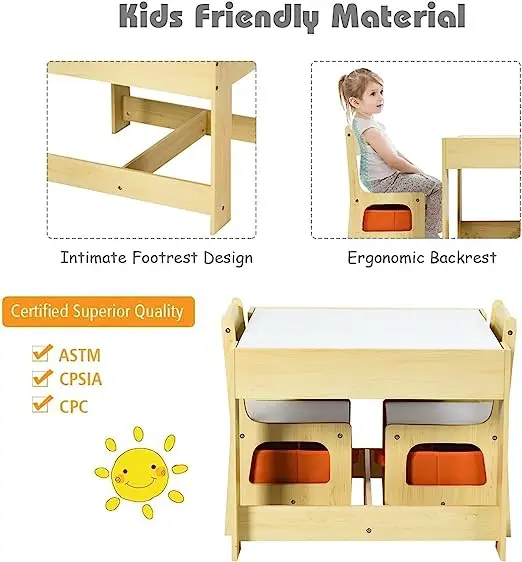 High Quality Children Furniture Set Kids Chairs And Tables 3 in 1 Wooden Activity Table with Storage Drawer