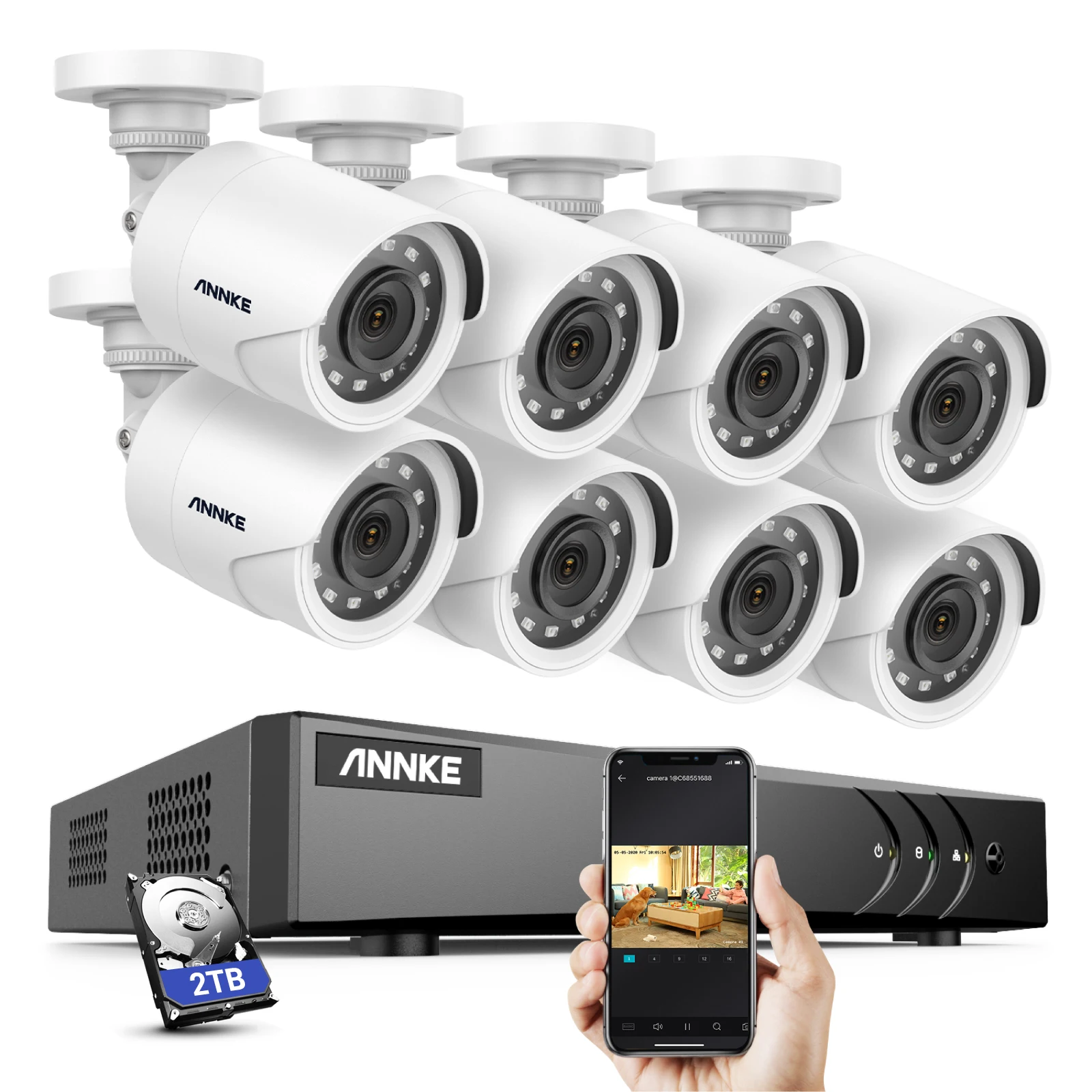 ANNKE 5MP 8CH DVR System 1080p Outdoor CCTV Camera System AI Motion Detection EXIR Night Vision Security Camera System with 1TB