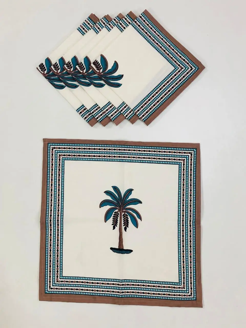 Palm Design 100 % Cotton Made Premium Quality table Napkin Reusable Eco Friendly  Hand Block Printed