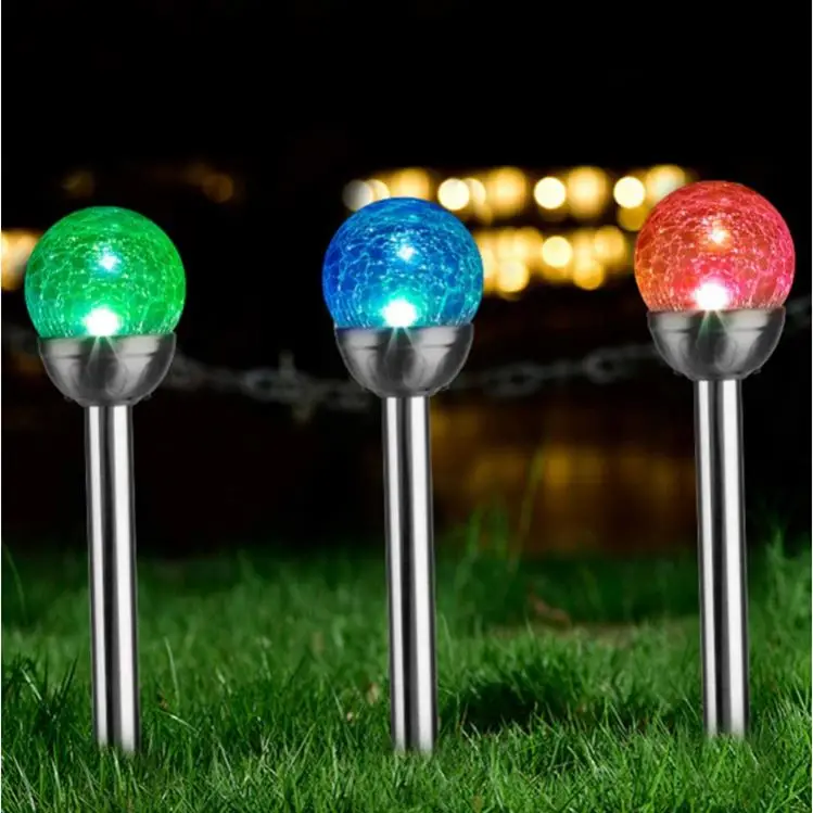Newish Dia6cm/Dia 8cm Outdoor Waterproof 7 Color Changing Solar Stainless Steel Ball Shape Garden Stake Lights