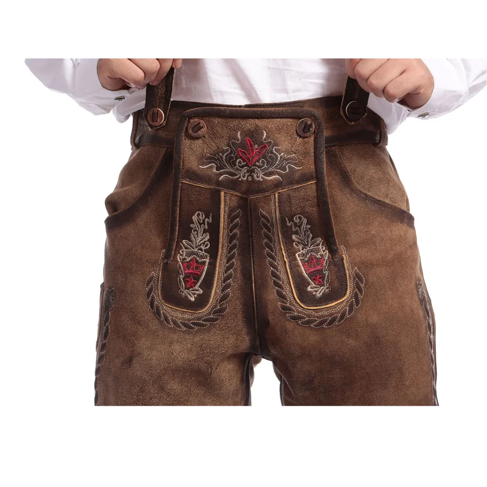 New Bavarian Short Lederhosen Men 100% Suede Leather Traditional Authentic German Outfit Wholesale Men Oktoberfest Costume