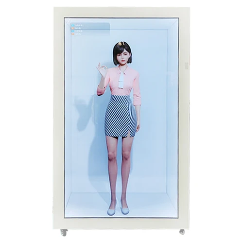 86 inch human size interactive 3d hologram box transparent lcd showcase touch screen holoportation real time projection