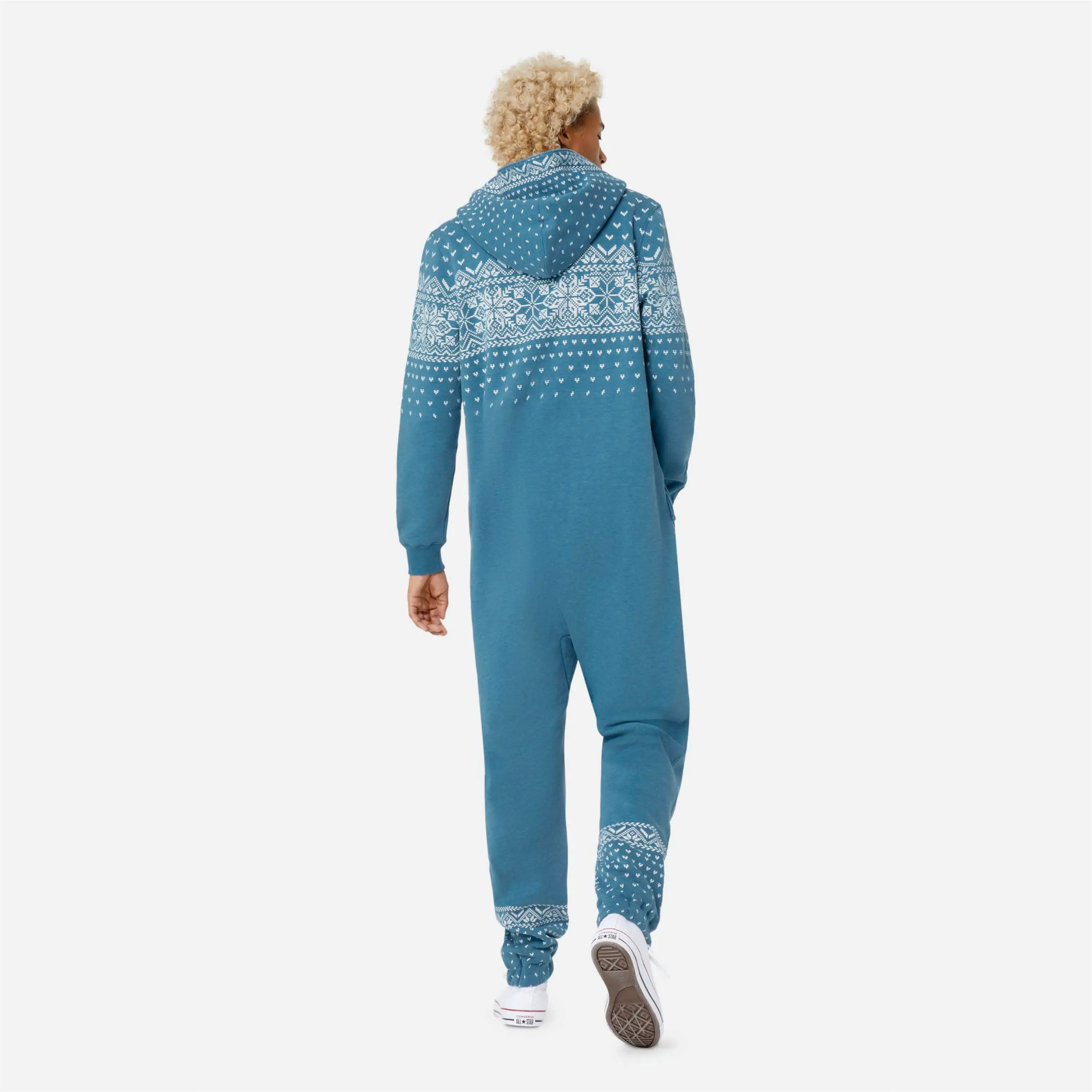 Print Detail and Embroidered Logo 50% Polyester 50% Cotton Side Pockets with Zipper Closure Unisex Faded Blue Alpine Jumpsuit