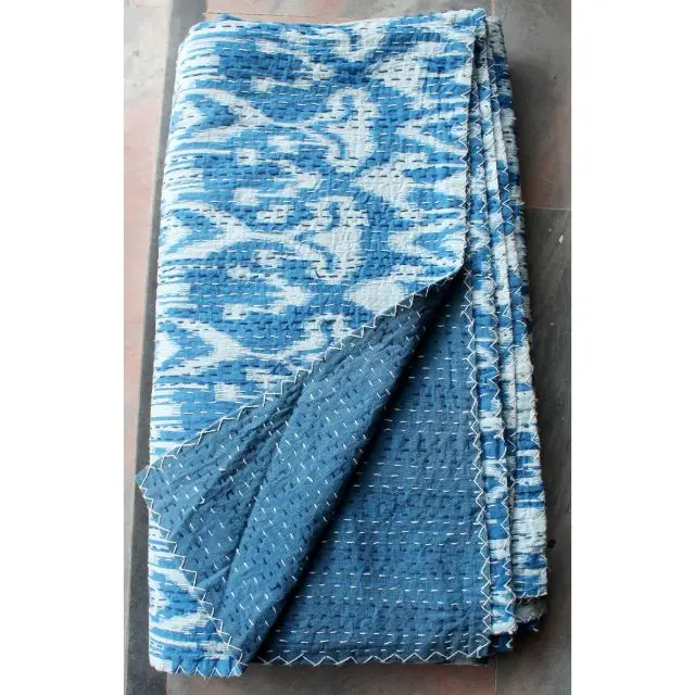 Индийское одеяло Kantha покрывало с принтом икат в богемном стиле Королевский размер