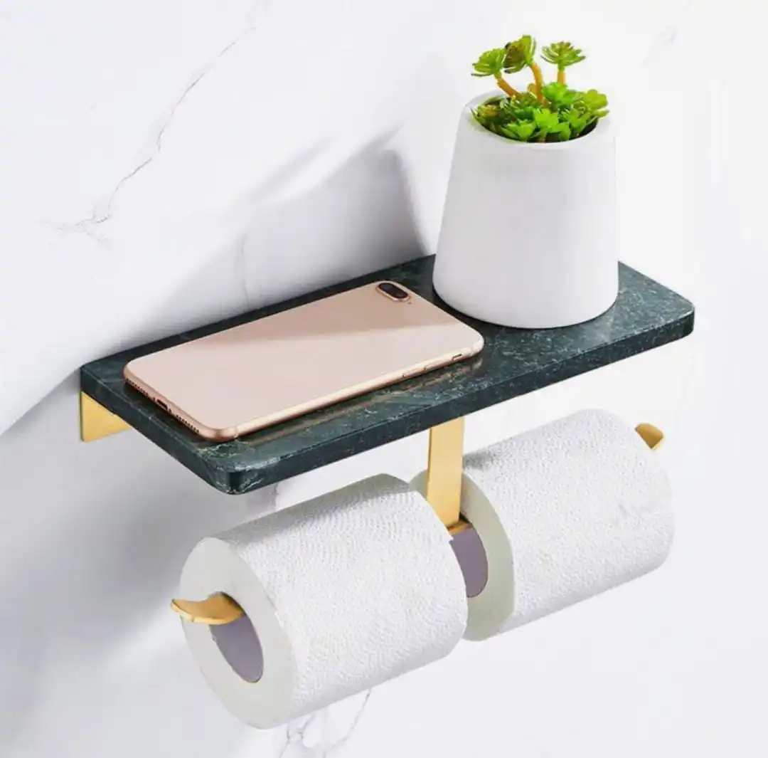 Toilet paper holder for mobile phone Wall Mount Bathroom Accessories Storage Brass and marble paper towel holder