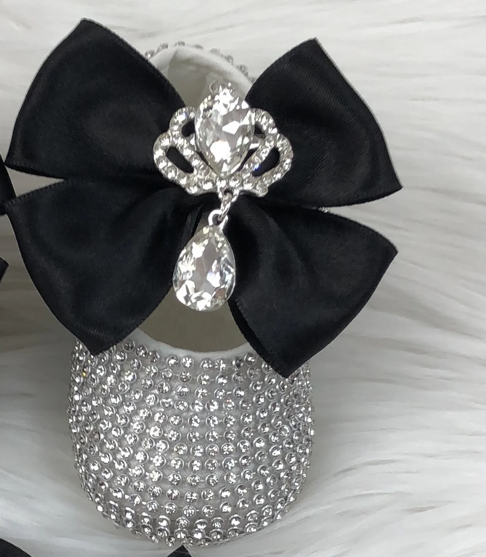 Wholesale Custom Modern High Quality Newborn New Design Black Silver Shiny Shoes And Hair Band Girl Girls Babies Baby Gift