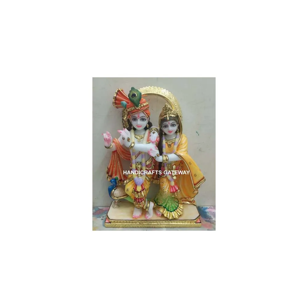 Indian Handicrafts Manufacturing Makrana White Marble Radha Kishan God Statue Used For Decoration Worship And Temple Usage